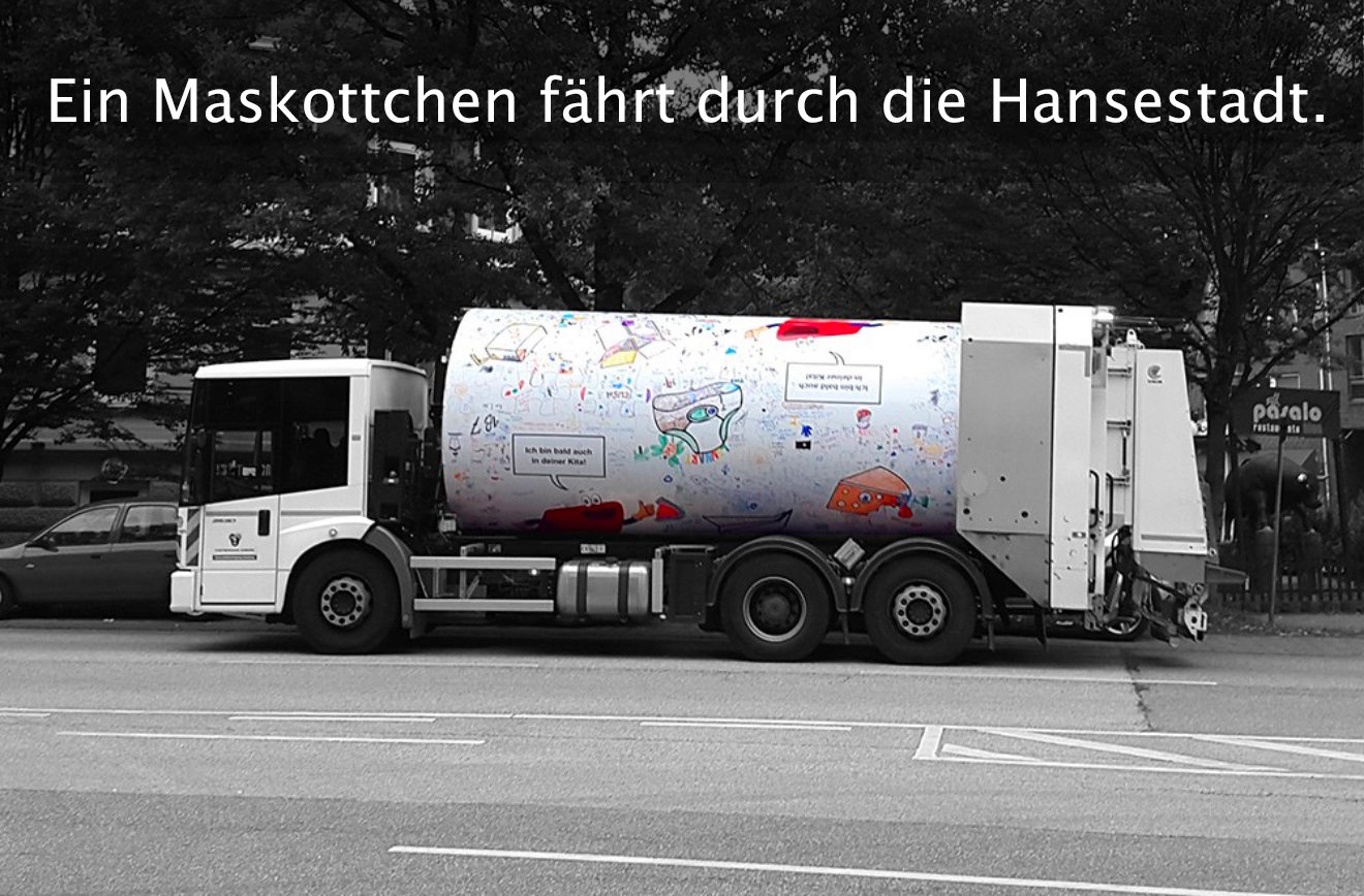 Das Drehtrommelfahrzeug fährt durch die Stadt Hamburg.